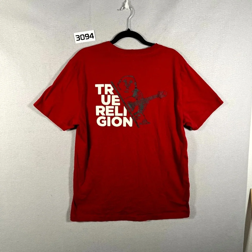 True Religion T Shirt Mens Large Red‎ Logo Buddha Cotton Short Sleeve Pullover